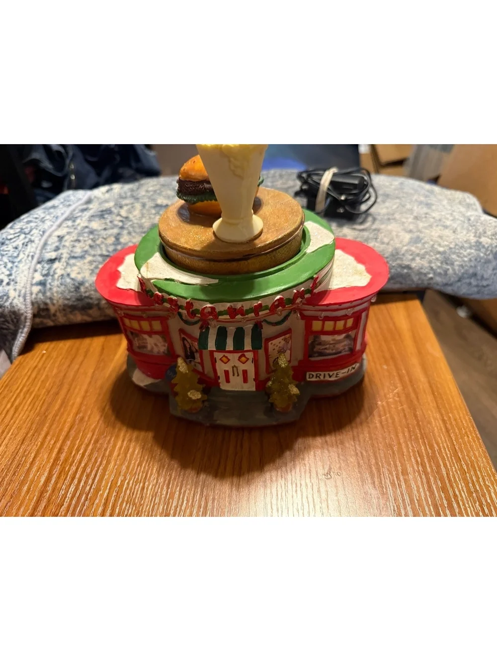 Vintage Ceramic Restaurant Miniature Figurine with Drive-Thru Sign